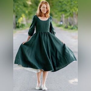 Women’s Forest Green Scoop Neck Midi Dress